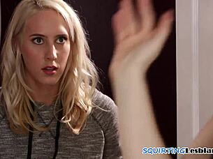 squirting redhead toyed in sapphic threesome with big tits