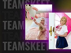 the teen and her mom get caught stealing, then they take turns sucking and fucking the guys