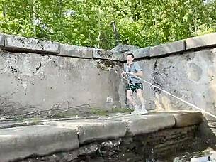 Naked Woman Travels Outdoors In Public