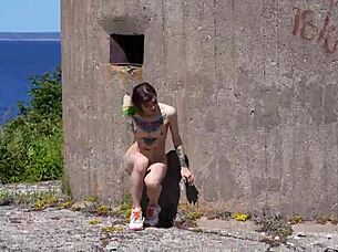 Naked Woman Travels Outdoors In Public