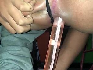 The dildo session turns into hardcore assfucking and creampie