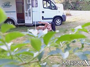 Mariska gives pit stop blowjob and hardcore fuck