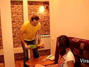 Beauty girl bends over for neighbor's creampie, she moans