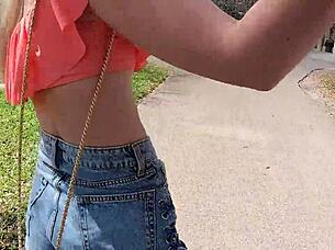 blonde teen starlette storm moans while riding big cock and giving rimjob outdoors