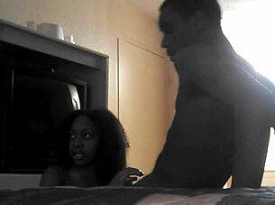 Watch This Ebony Babe Sucking That Monster Cock In The Oiled Hotel Room!