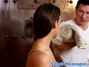 During A Hidden Cam Massage, The Amateur Babe Sucks The Masseur's Cock Before His Facial