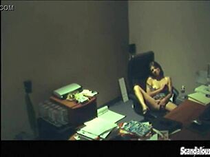 Watch this office brunette finger her pussy during break time?