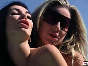 big boobs milfs, want to see them kissing and licking outdoors?