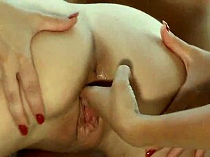 Three girls perform oral and fisting activities