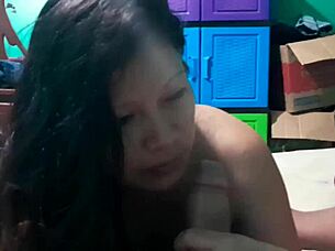 latina gives delicious blowjob during massage session. she jerks cock slowly, sucks it wet, and makes him cum hard on her tits.