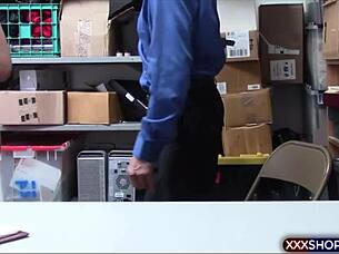 Short haired shoplifter caught in interracial fuck