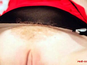 Red XXX alone with her vibrator in heels and stockings