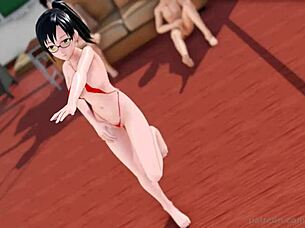 I play with pink cat in MMD