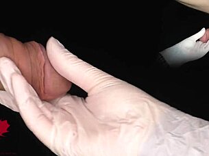 mistress in latex gloves demands ejaculation into onahole