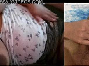 another big tits hotwife watches me masturbate as she gropes her pussy and tits