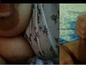 another big tits hotwife watches me masturbate as she gropes her pussy and tits