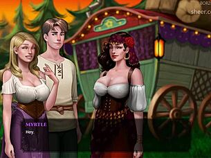 Big tits gypsy and blonde feel excited meeting in the wagon for the first time.