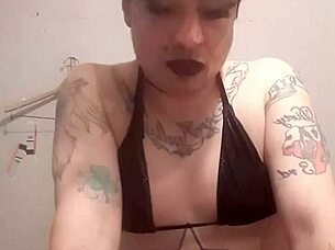 A sexy sissy feels intense pleasure alone.