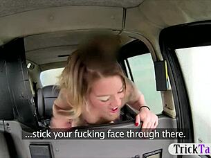 cutie amateur blonde passenger rides deep in the vehicle with friends outdoors