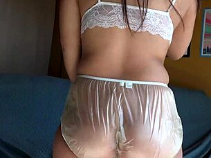 i tease with clear panties, revealing my asian ass in fetish play