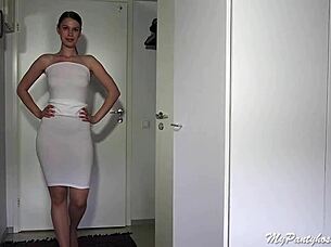 My pantyhose girl models in bra