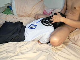 Couple in costumes engages in intimate acts