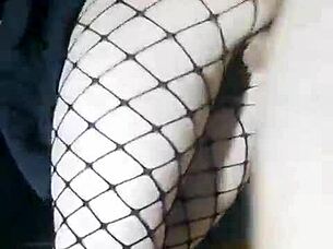 slender girlfriend in skirt and stockings fucked standing in tight pussy and cum inside her -calientepwnz