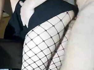 slender girlfriend in skirt and stockings fucked standing in tight pussy and cum inside her -calientepwnz