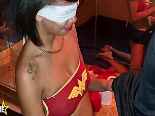 Brunette in lingerie faces Will's giant cock for blowjob 😈