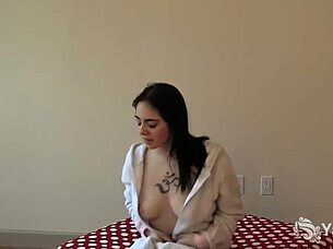 Babe Luciferra Volkov Yanks Her Shaved Pussy