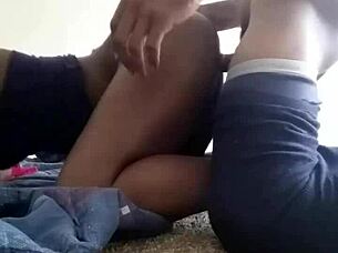 Horny ebony girl fucks on floor