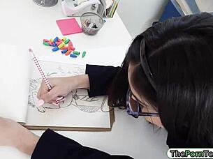 Cute teen gives blowjob and gets fucked by tutor