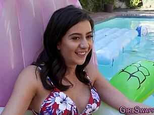 Banged stepdaughters suck and jerk outdoors in taboo 4some