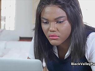 black teen 18+ bouncing on deans lucky white cock