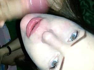 russian girl sucks cock full of cum in throat.