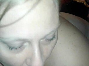 Curvy blonde gives daddy a blowjob in this fat session.