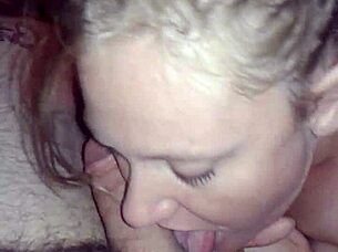 Curvy blonde gives daddy a blowjob in this fat session.