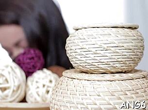 Charming brunette tests pussy with sex!