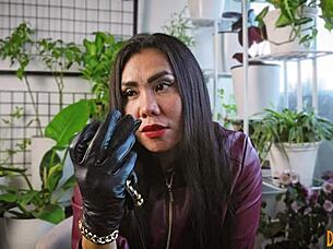 Leather fetish ASMR session with gloves and sensual touches