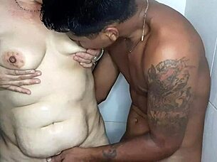 I Interrupt My Latina Stepmother Showering To Get A Horny Blowjob On My Big Black Cock.