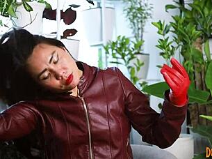 Leather fetish ASMR session with gloves and sensual touches