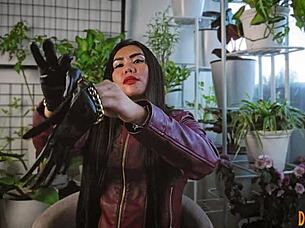Leather fetish ASMR session with gloves and sensual touches