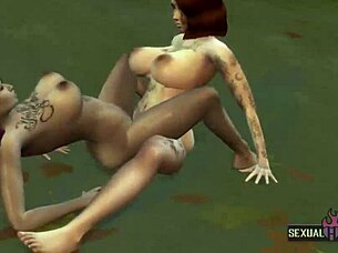 two horny scout monitors finger and lick each other in the forest animation