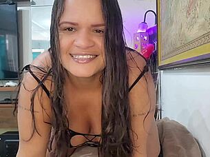 Latina amateur gets wet masturbating for trainer Andrey.