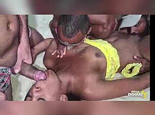 Gangbang with Alert Brunette Beauty