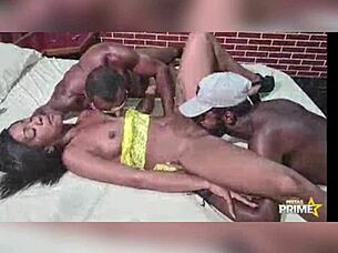 Gangbang with Alert Brunette Beauty