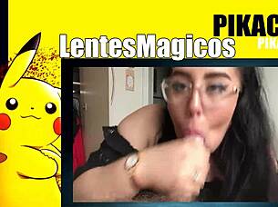 gordita with glasses sucks me, swallows cum