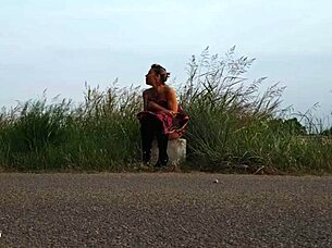 shooting outdoor porn near a roadside with shaved young models