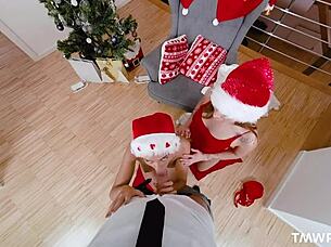 Mia Trejsi And Mina Unwrap Christmas Dick