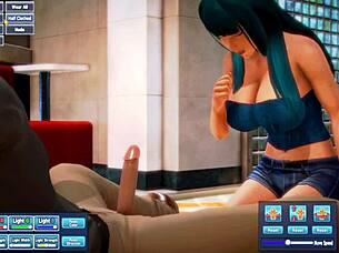 blue haired beauty gets fucked in the lobby